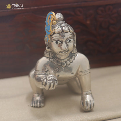 925 sterling silver peacock design laddu Gopala minakari sishful ( kalangi )traditional Krishna jewelry su1456