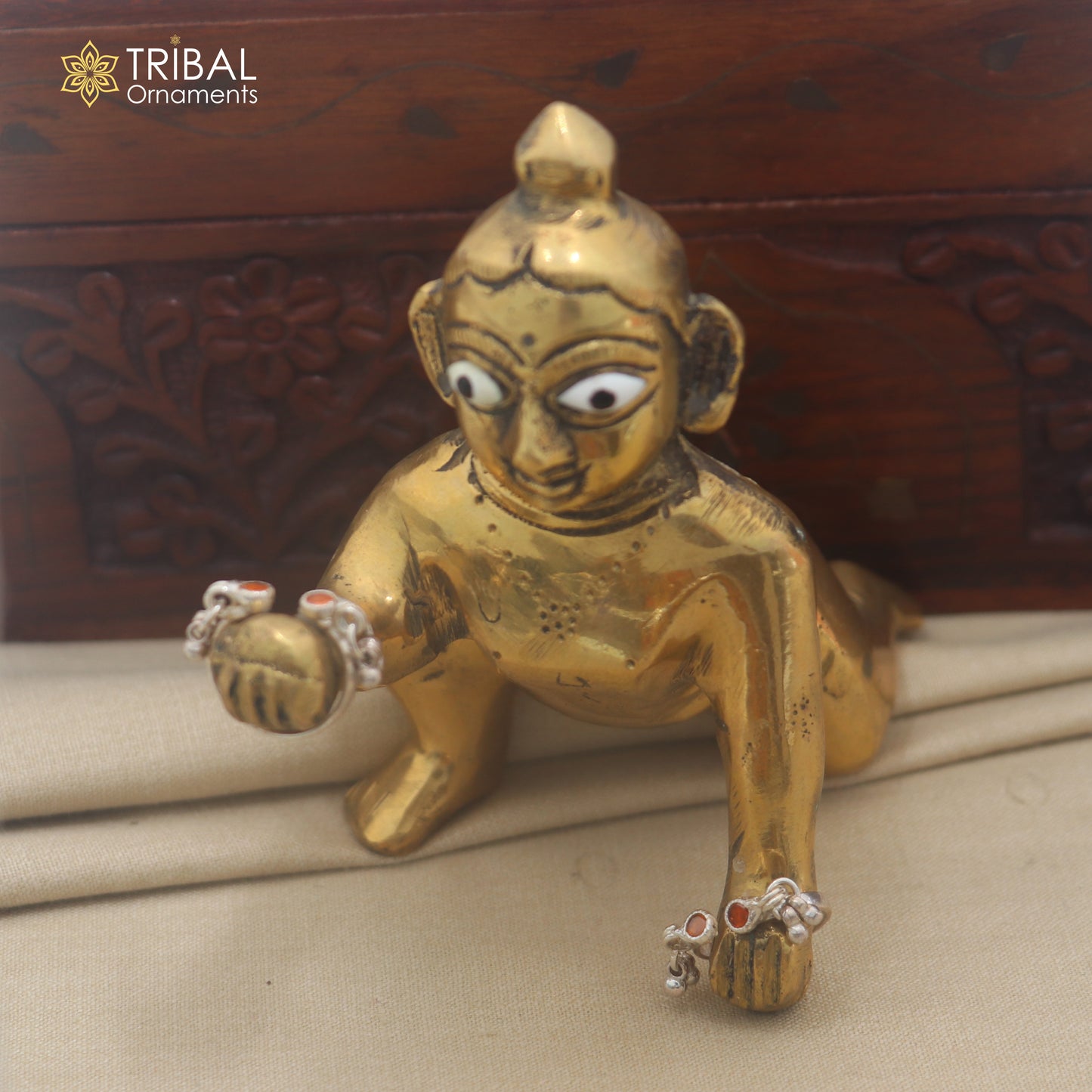 925 sterling silver plain stone design laddu Gopala bangle kada traditional Krishna jewelry su1461
