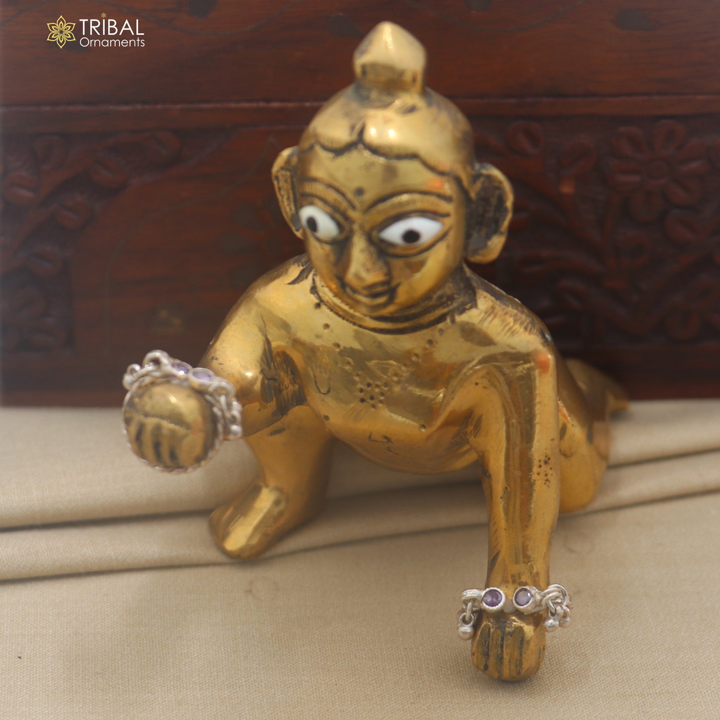 925 sterling silver stone design laddu Gopala bangle kada traditional Krishna jewelry su1464