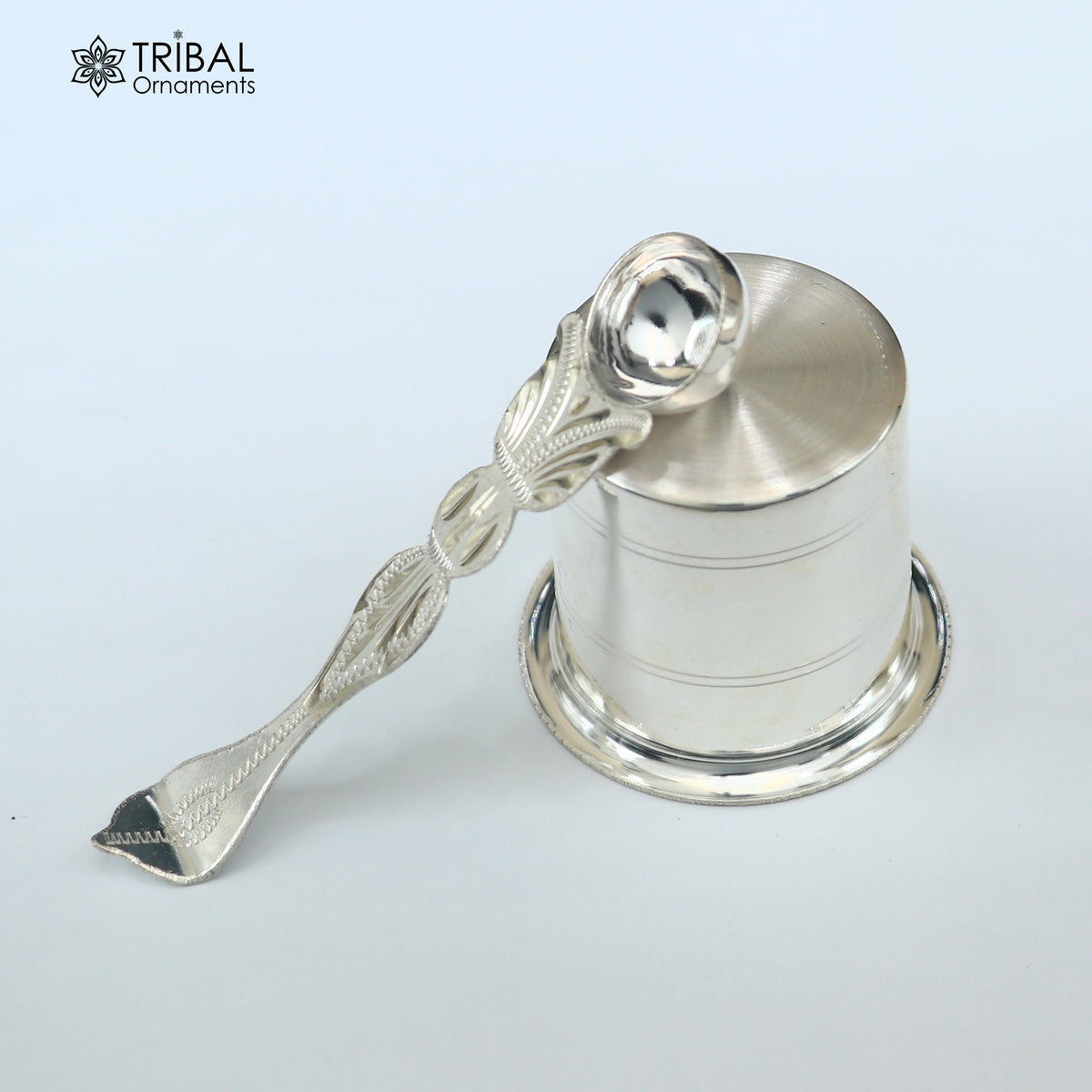 Solid sterling silver Ghee pot with a lid, traditional butter pot patra for kitchen use, from TRIBAL ORNAMENTS.