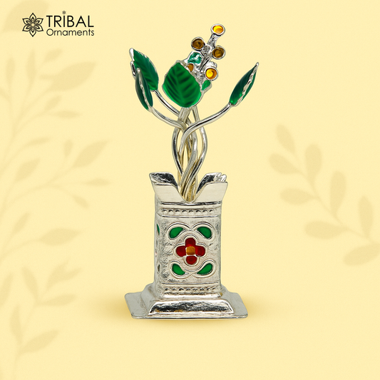 925 sterling silver handmade  mini tulsi plant basil rosary plant for puja temple article, excellent customized silver utensils art su158