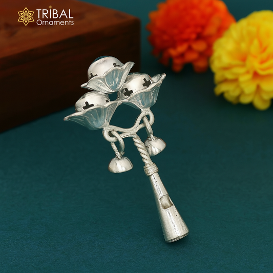Vintage design new born baby gifting bells toy, baby krishna gifting toy, silver whistle, silver article su191