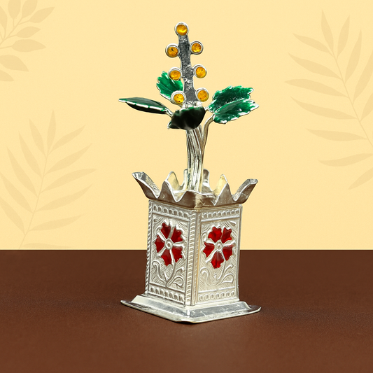 925 sterling silver handmade small tulsi plant basil rosary plant, puja temple article, elegant customized silver utensils article su232