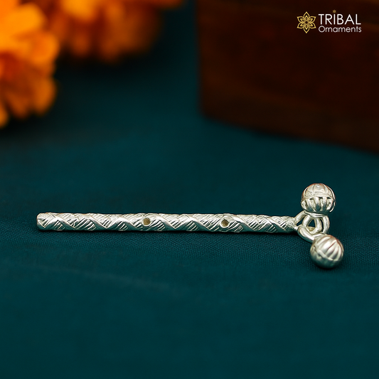 Amazing design Solid sterling silver handmade idol krishna flute, silver bansuri, laddu gopala flute, little krishna flute puja art su359