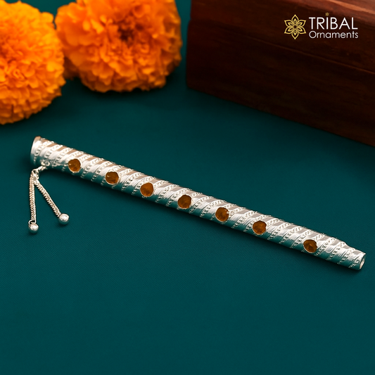 8" long handmade sterling silver hindu god Lord Krishna flute, stunning divine krishna gifting silver accessories, puja utensils su392