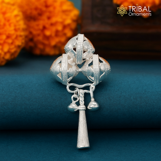 Solid sterling silver handmade design new born baby gifting bells toy, baby krishna gifting toy, silver whistle, silver temple article su408