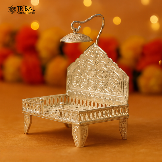 925 pure sterling silver handcrafted Singhasan, idol krishna Bal Gopala Throne, God statue's Palna chair, temple art puja article su425