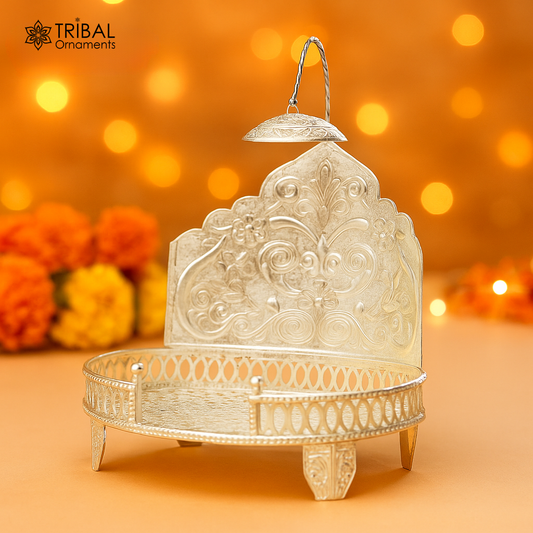 925 pure sterling silver vintage design Singhasan, idol Krishna, Ganesh throne, god statue's stand chair, temple puja article India su472
