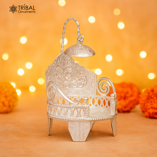 925 pure sterling silver Handmade Divine Singhasan, idol krishna Bal Gopala throne, god statue's stand chair, temple art puja article su485