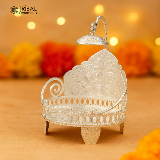 925 pure sterling silver Handmade Divine Singhasan, idol Silver throne, god statue's stand chair, temple art puja article india su486