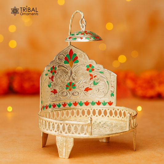 Traditional design handmade 925 sterling silver Sinhasan, God throne, god statue's chair Singhasan, temple puja Aasan chouki article su567