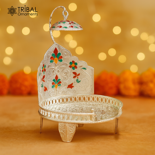 925 sterling silver handmade vintage style Sinhasan, God throne, god statue's chair Singhasan, temple puja Aasan chouki article su568