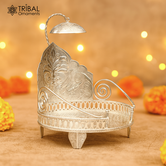 Vintage style 925 sterling silver solid Sinhasan, idol god throne, god statue's stand chair, temple puja article best collectible gift su570