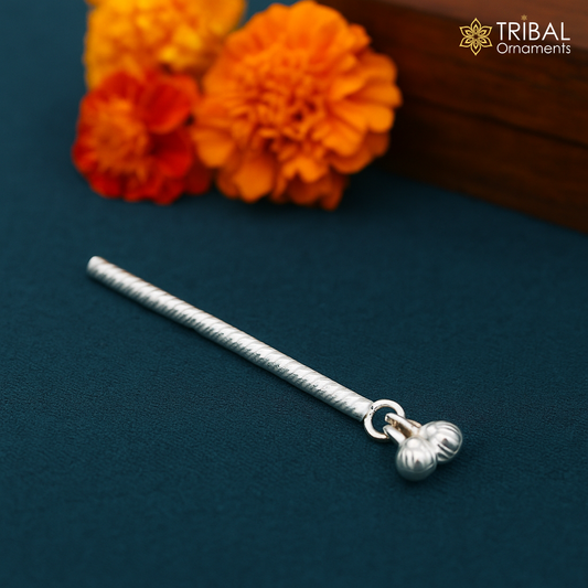 Lord Krishna flute terling silver handmade idol krishna flute, silver bansuri, laddu gopala flute, little krishna flute puja art su659