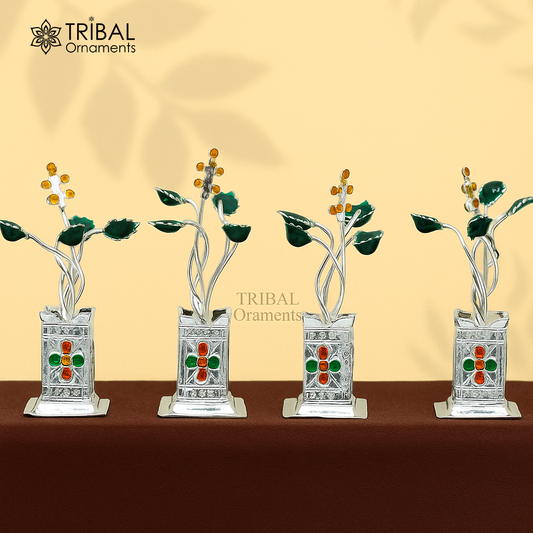 Holy Basil rosary 925 sterling silver handmade mini plant, tulsi plant for puja temple article, silver tulasi plant pooja article su711