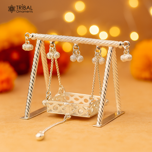 925 Sterling silver handmade Bal Gopala jhula, little Krishna swing, child Krishna palana, silver jhula, laddu gopal jhula, silver art su725