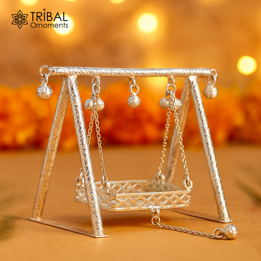 925 Sterling silver handmade Bal Gopala jhula, little Krishna swing, child Krishna palana, silver jhula, laddu gopal jhula, silver art su817