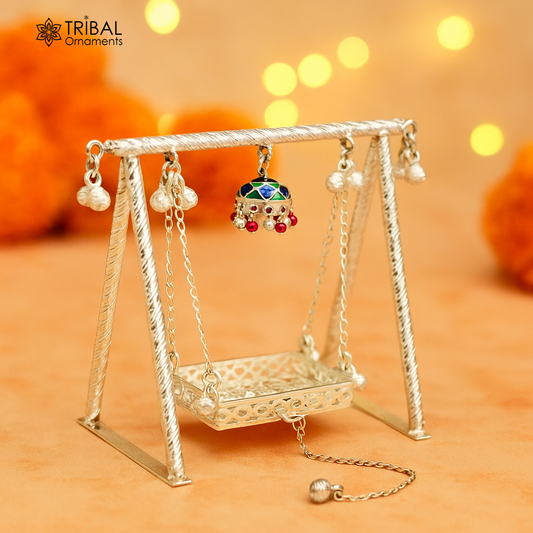Amazing crafted 925sterling silver Laddu Gopala jhula, little Krishna swing, krishan palana, silver jhula, laddu gopal swing, silver art su822