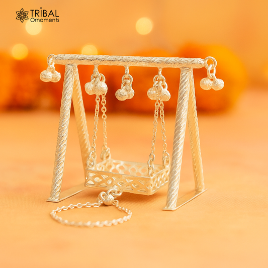Handcrafted 925Sterling silver Laddu Gopala jhula, Radha Krishna swing, krishan palana, silver jhula, laddu gopal swing, silver art su823