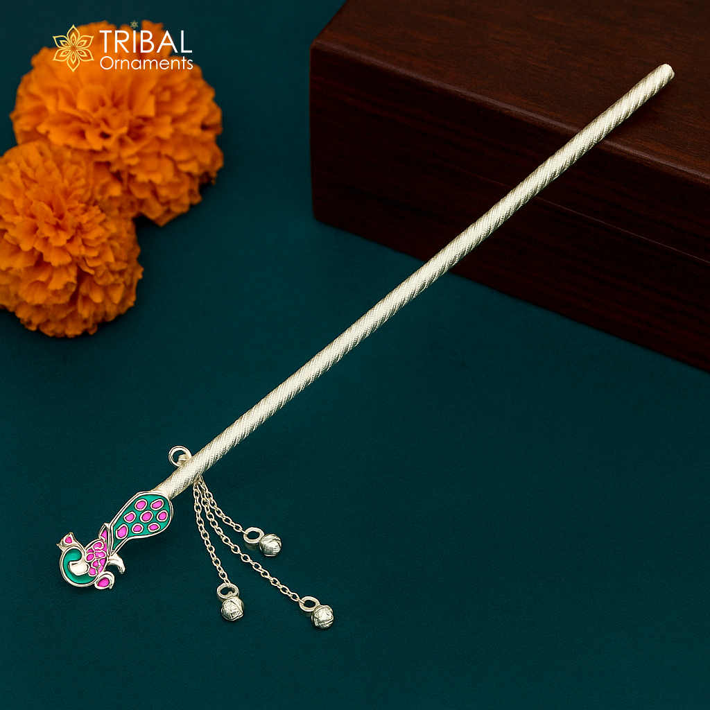 12" inches long sterling silver handmade idol krishna flute, silver bansuri, laddu gopala flute, krishna flute puja art su929