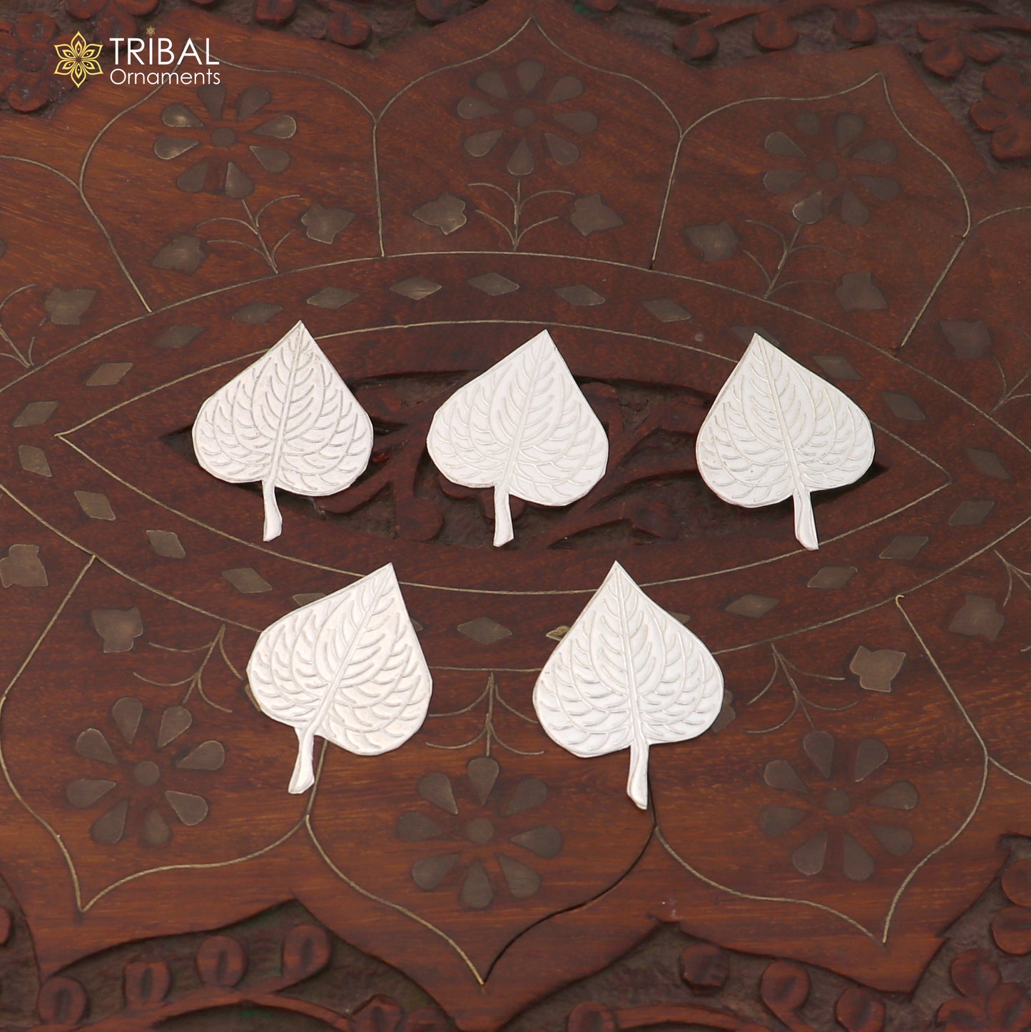 Lot 5 pieces 925 sterling silver handmade pipal leaf, best puja article , silver article su946