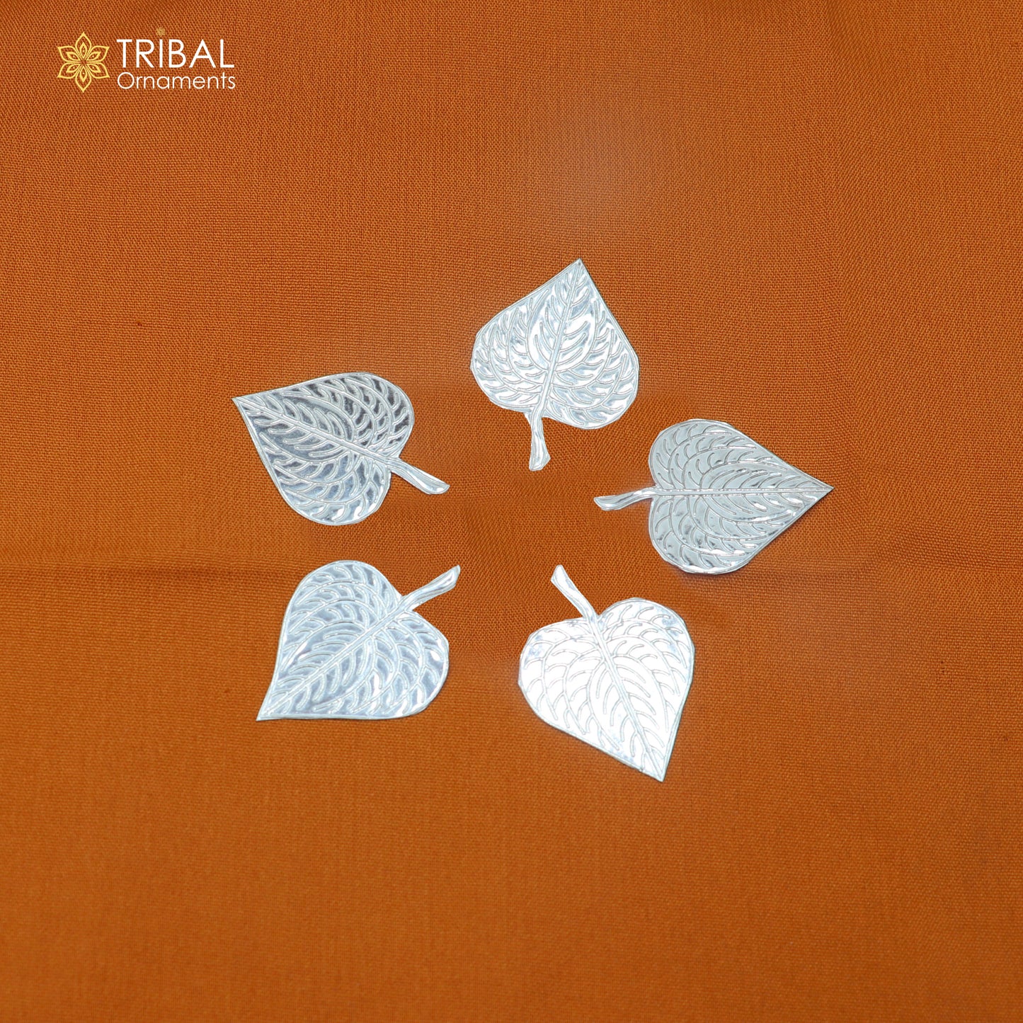 Lot 5 pieces 925 sterling silver handmade pipal leaf, best puja article , silver article su946
