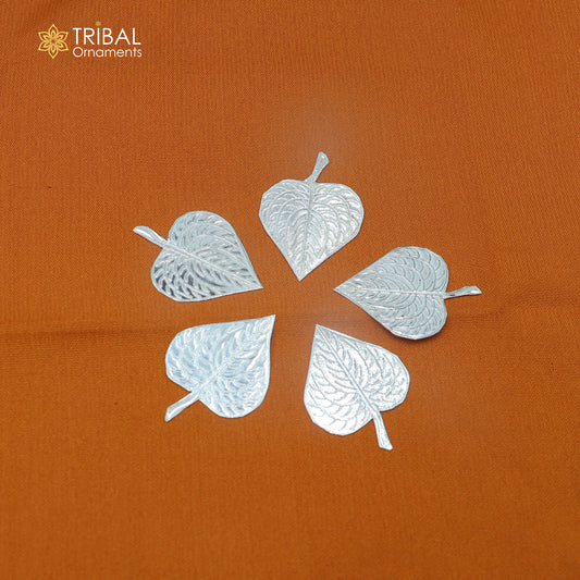 Lot 5 pieces 925 sterling silver handmade pipal leaf, best puja article , silver article su946