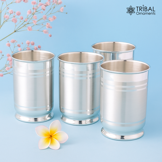 999 fine silver Water glass tumbler set , silver vessel, silver baby utensils, silver puja article, gifting utensils from india sv114