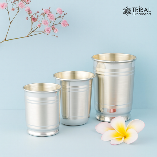 999 fine silver handmade vessels, water/milk Glass tumbler, silver flask, baby kids silver utensils stay healthy water milk glass sv230