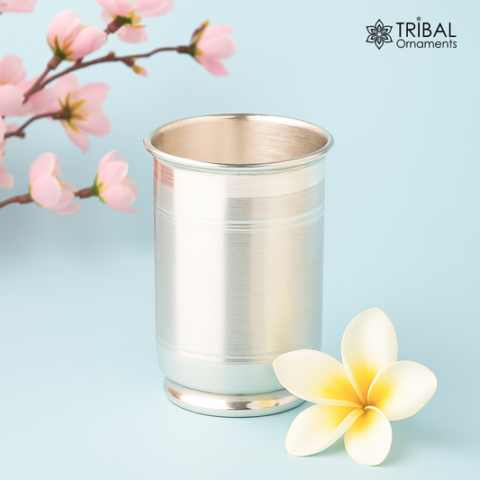Handmade 999 fine silver vessels, water/milk Glass tumbler, silver flask, baby kids silver utensils for stay healthy from bacteria sv37