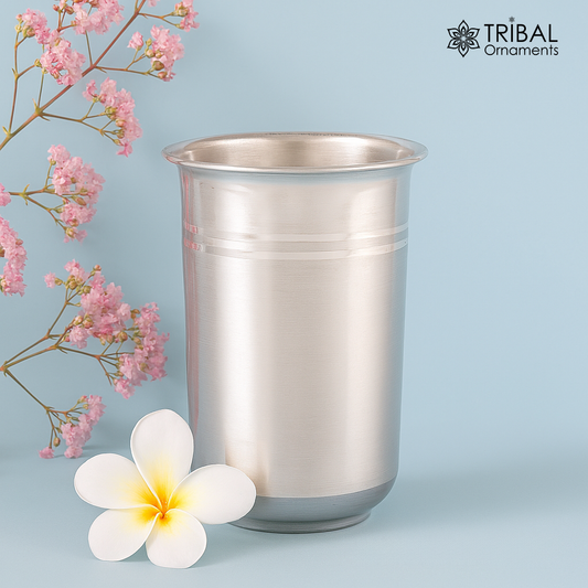 Pure 999 fine silver handmade vessels, water/milk Glass tumbler, silver flask, baby silver utensils for stay healthy from bacteria sv39