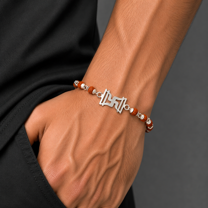 925 sterling silver Swastik design rudraksh/black tulsi and silver beads bracelet rakhi rk411