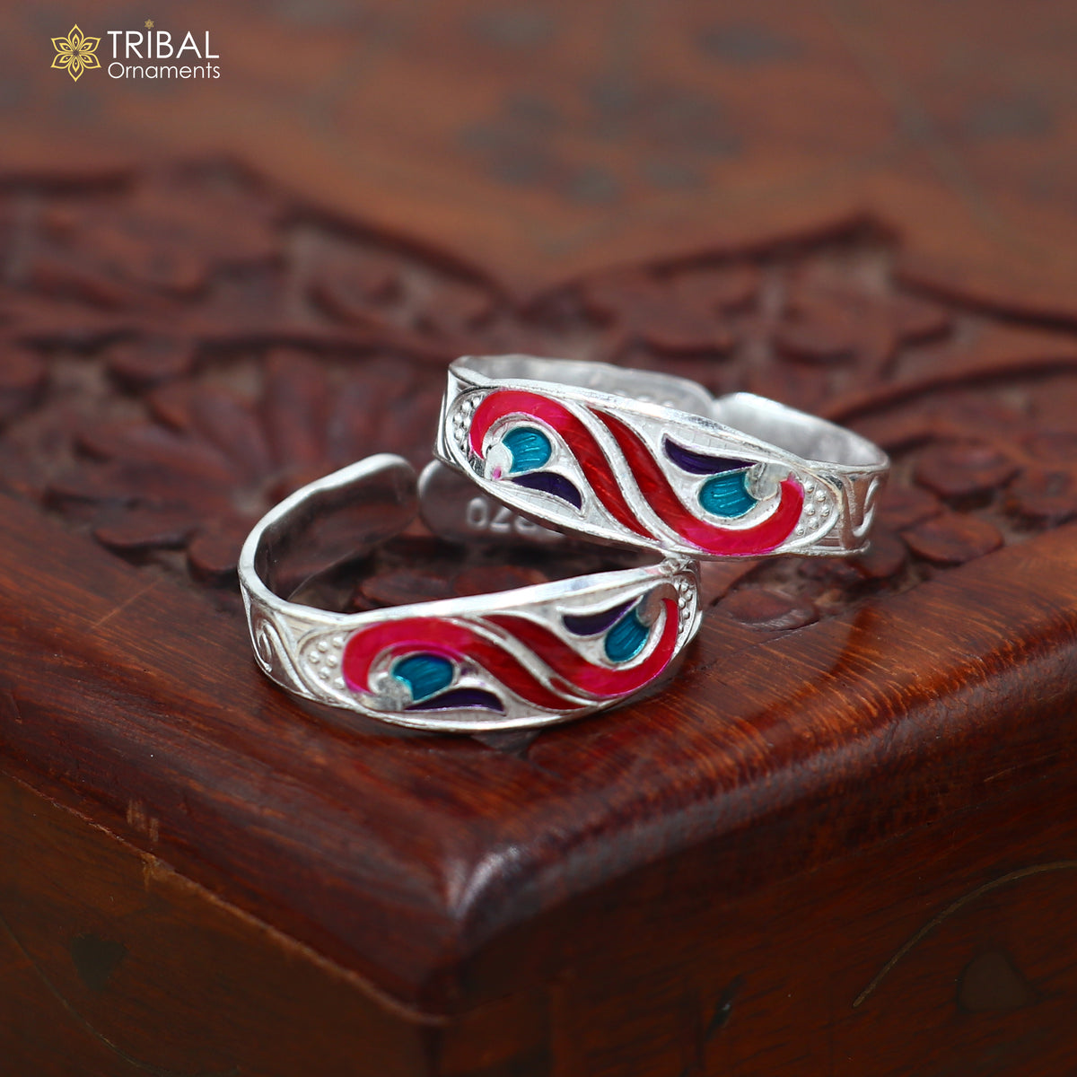 925 sterling silver minakari work thumb ring, toe band stylish women's brides jewelrytoer156