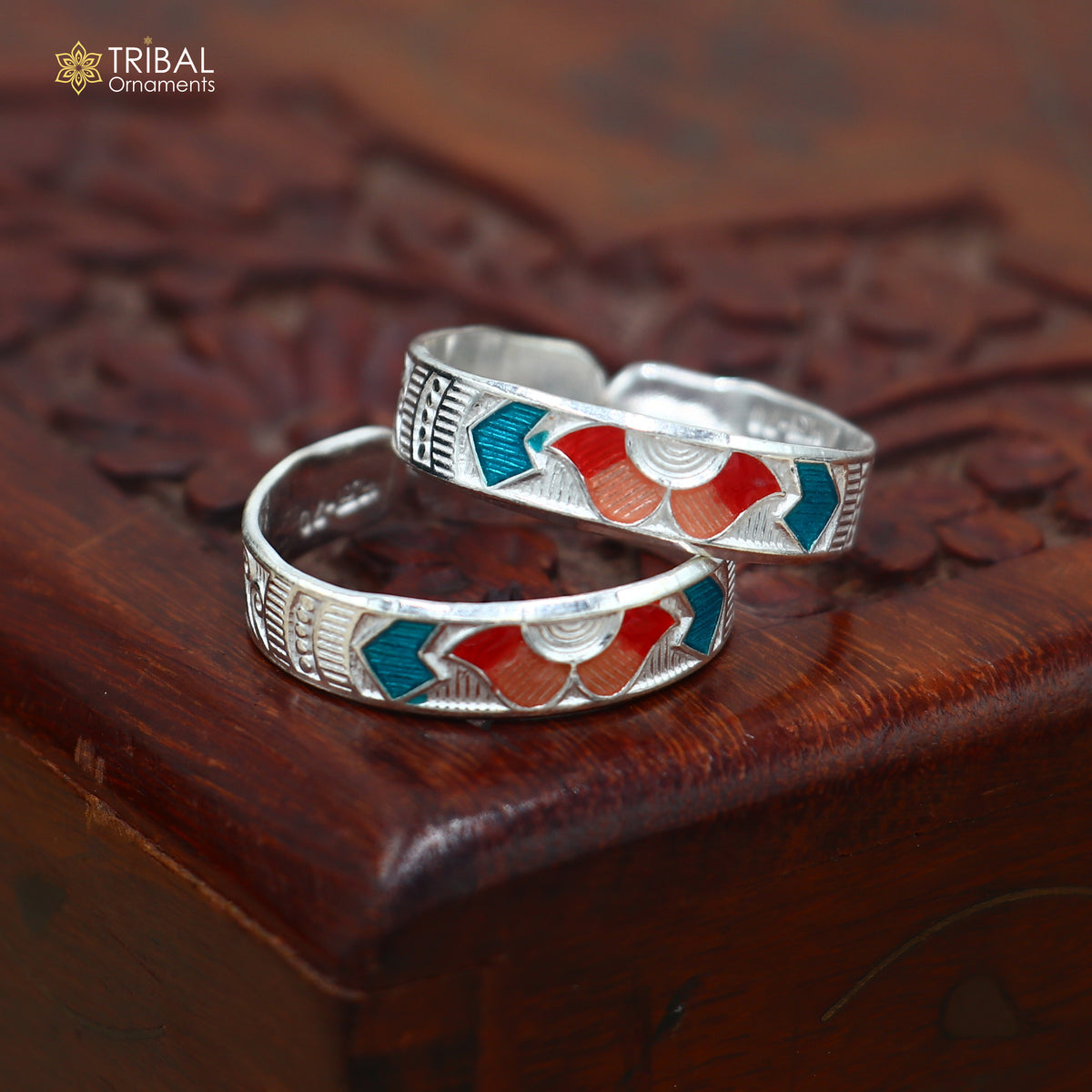 925 sterling silver minakari work thumb ring, toe band stylish women's brides jewelry toer157