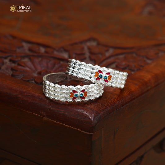 Stylish solid silver thumb ring and toe band with Minakari work, women's brides jewelry from TRIBAL ORNAMENTS.