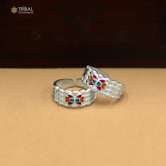 Stylish Minakari work solid silver toe ring and toe band for women, detailed bridal jewelry from TRIBAL ORNAMENTS.
