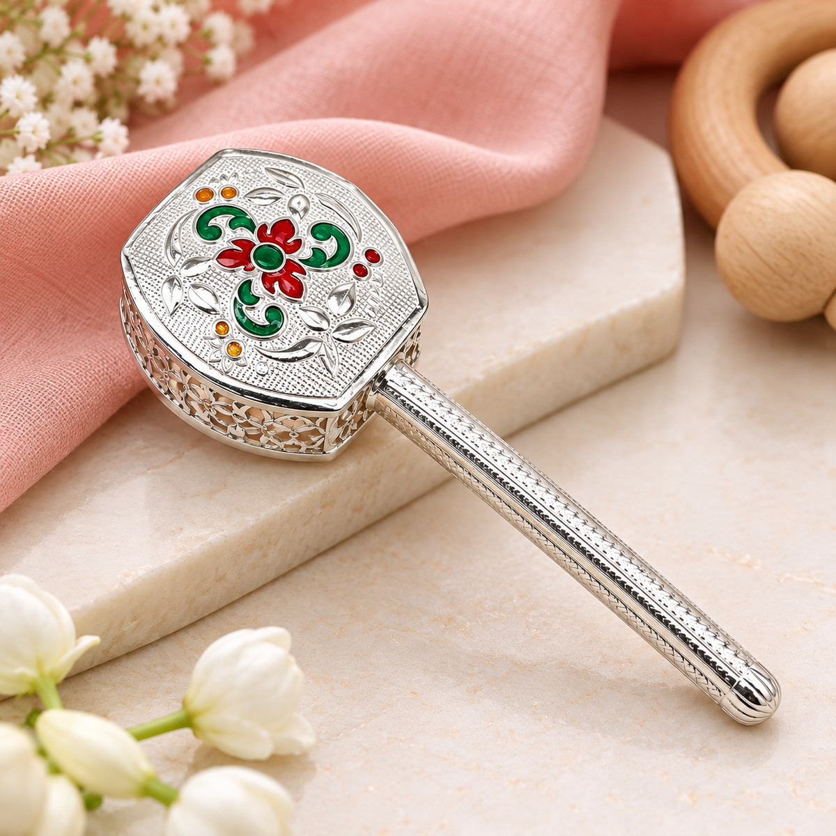 925 sterling silver handmade newborn baby Jingling bells toy, baby krishna gifting, silver jhunjhuna, silver temple article su1305