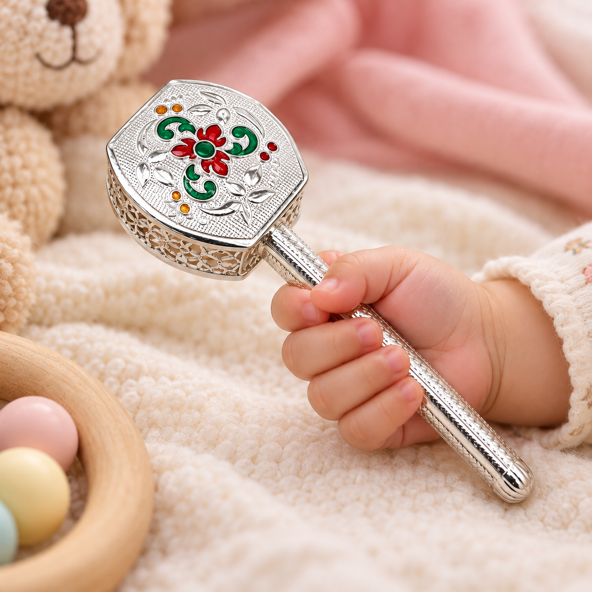 925 sterling silver handmade newborn baby Jingling bells toy, baby krishna gifting, silver jhunjhuna, silver temple article su1305