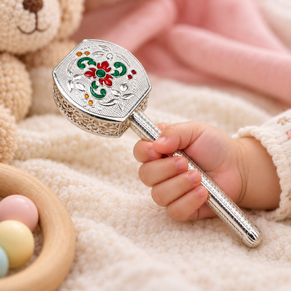 925 sterling silver handmade newborn baby Jingling bells toy, baby krishna gifting, silver jhunjhuna, silver temple article su1305