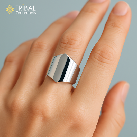 Chunky Wide shiny stylish adjustable ring 925 sterling silver ring Jewelry sr804 - TRIBAL ORNAMENTS
