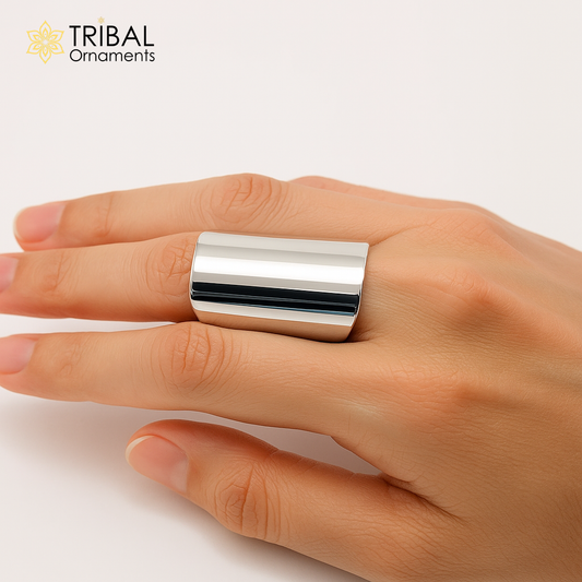 Wide shiny adjustable ring 925 sterling silver ring Jewelry sr801 - TRIBAL ORNAMENTS