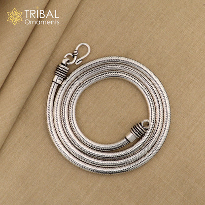 4mm TRIBAL ORNAMENTS sterling silver snake pendant chain, oxidized 925 silver, handmade, trendy necklace, adjustable length