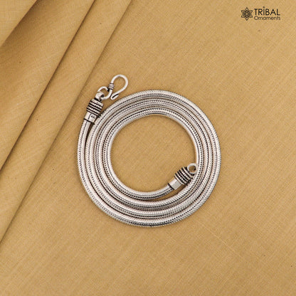 4mm sterling silver snake chain necklace with oxidized finish, handmade screw chain by TRIBAL ORNAMENTS.