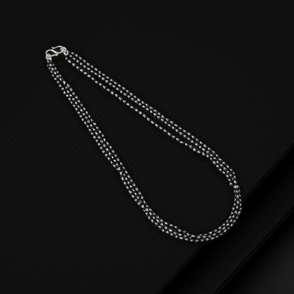 925 sterling silver 2.2mm black beads 3 line chain, vintage Cultural fancy necklace, traditional style brides Mangalsutra chain India ms144 - TRIBAL ORNAMENTS