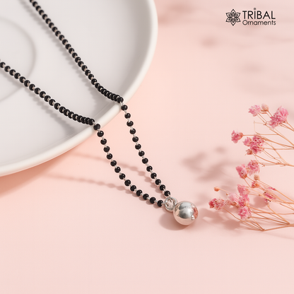 925 sterling silver ball Mangalsutra pendant by TRIBAL ORNAMENTS, traditional jewelry for women and girls, detailed silver design