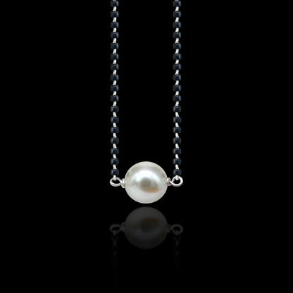 Sterling silver black and pearl beads chain mangalsutra with vintage design, stylish fancy necklace from TRIBAL ORNAMENTS.