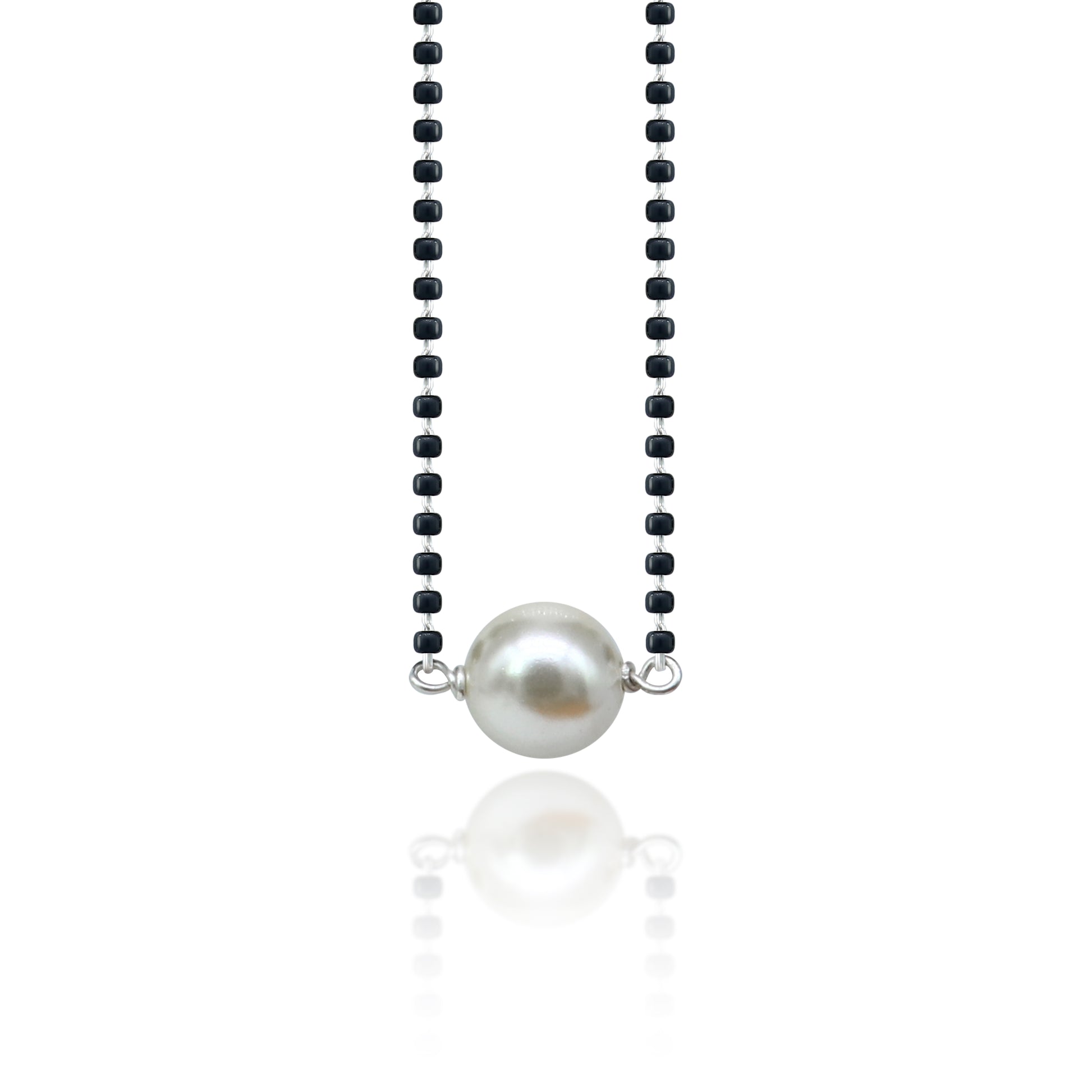 925 sterling silver black and pearl beads chain necklace, vintage stylish fancy necklace ms148 - TRIBAL ORNAMENTS