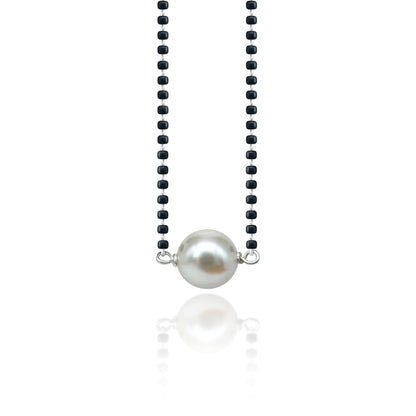 Sterling silver mangalsutra chain with black beads and pearls, vintage and stylish design by TRIBAL ORNAMENTS.