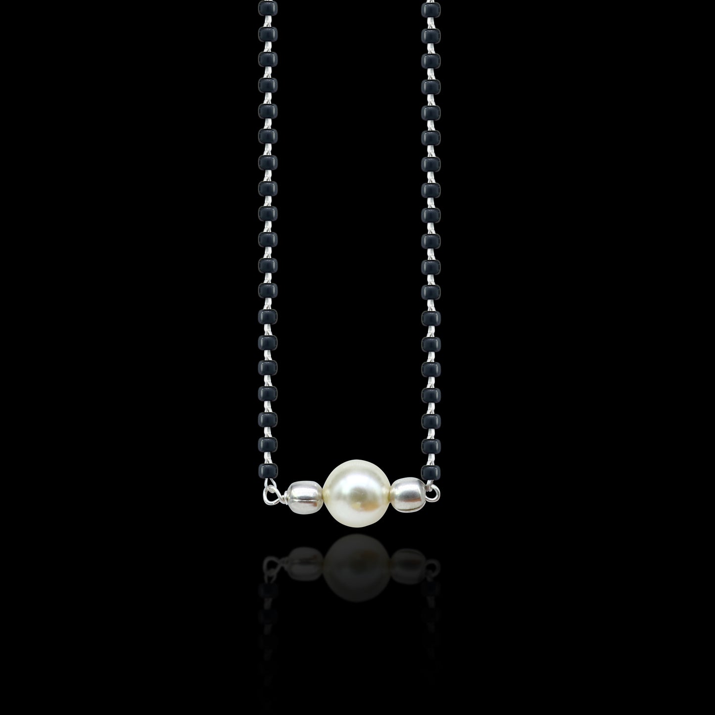 925 sterling silver black and pearl beads chain necklace, vintage stylish fancy necklace, traditional style brides Mangalsutra necklace India ms147 - TRIBAL ORNAMENTS