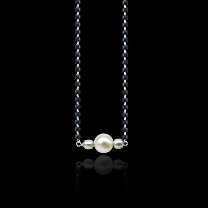 Sterling silver black and pearl beads chain necklace, traditional bridal Mangalsutra, stylish vintage design by TRIBAL ORNAMENTS